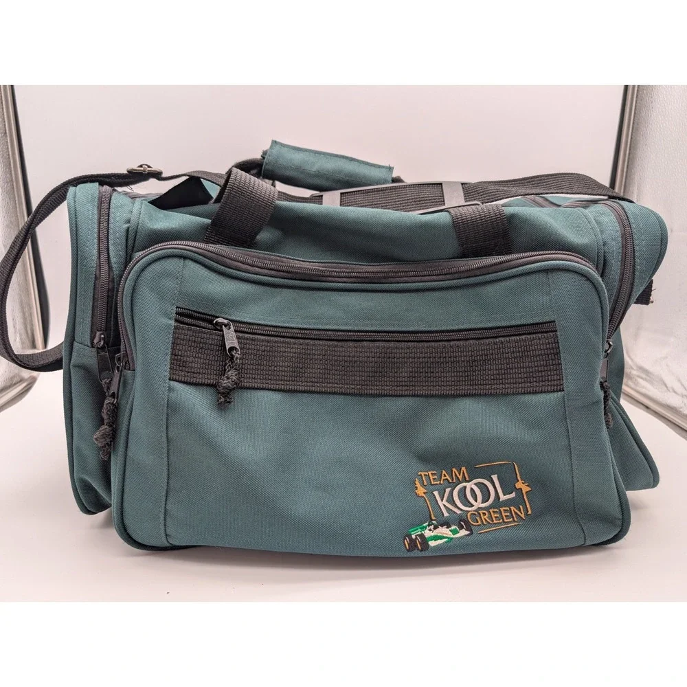 Team Kool Green Racing Duffel Bag Teal Embroidered Logo Travel Gym Bag